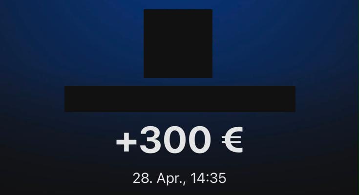 Kontogutschrift über 300 Euro von einer Krankenkasse