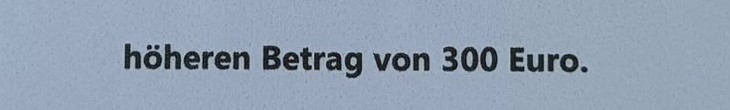 Ausschnitt aus dem Schreiben einer Krankenkasse: höheren Betrag von 300 Euro