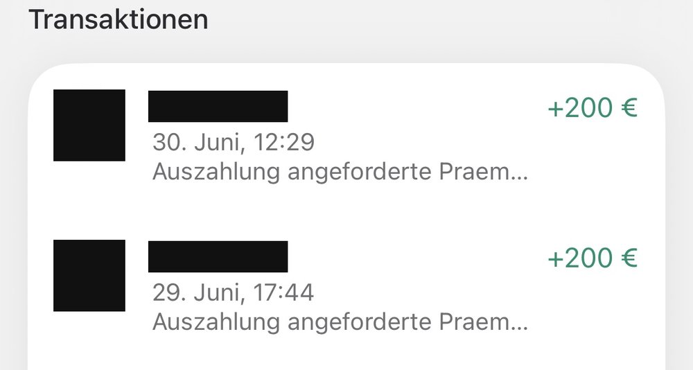 Zwei Prämienauszahlungen über je 200 Euro